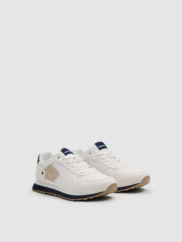 Nylon sports shoes with rubber sole leather effect white 45º front view