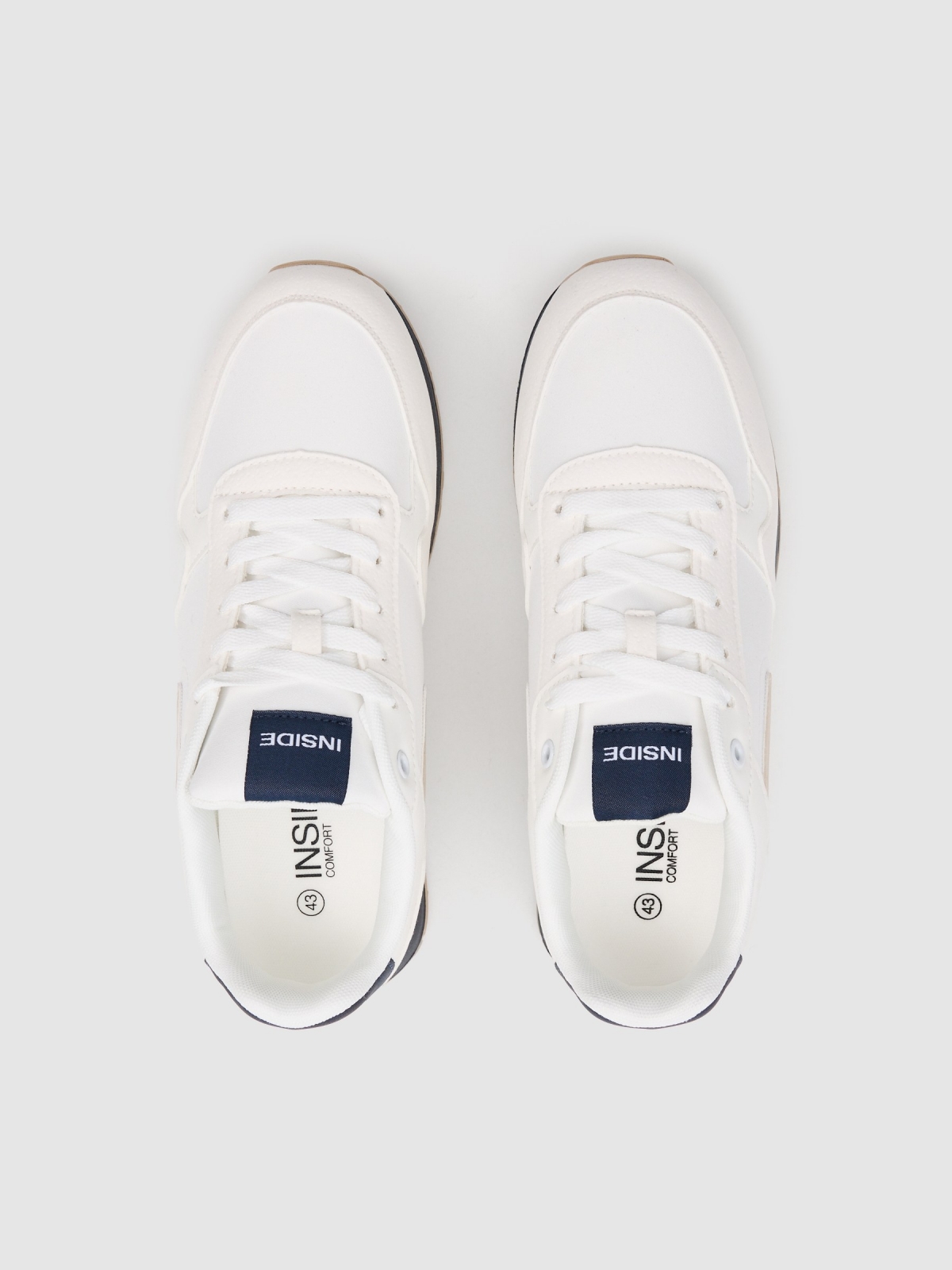 Esportivas nylon sola borracha efeito couro branco vista superior