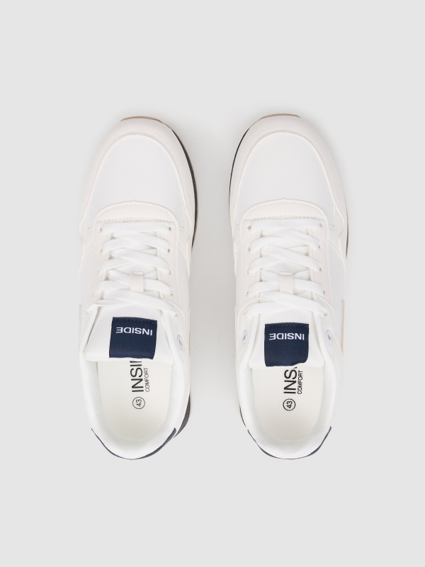 Deportivas nylon suela goma efecto piel blanco vista cenital