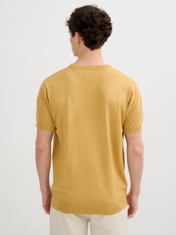 Camiseta de malha gola redonda marrom vista meia traseira