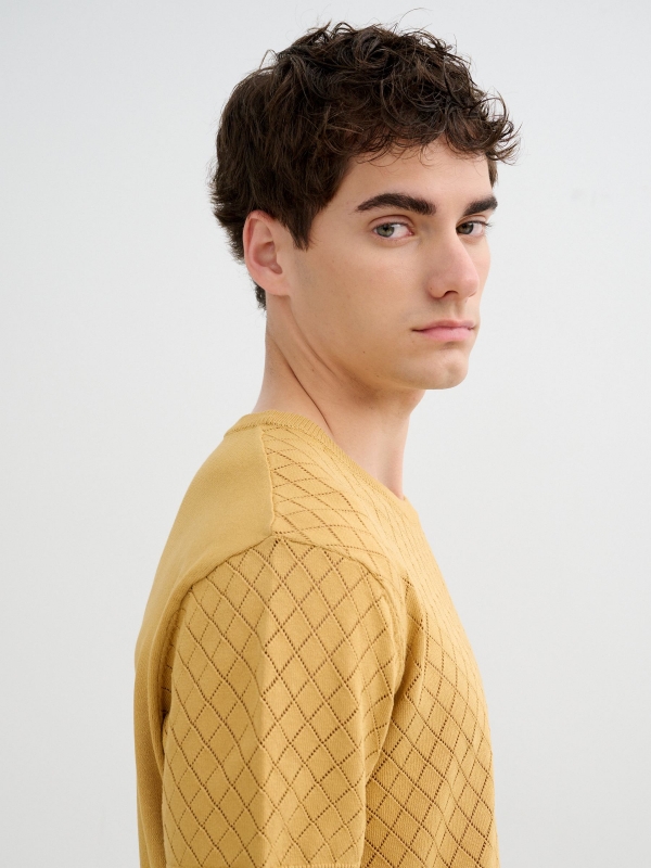 Round neck knit t-shirt brown detail view