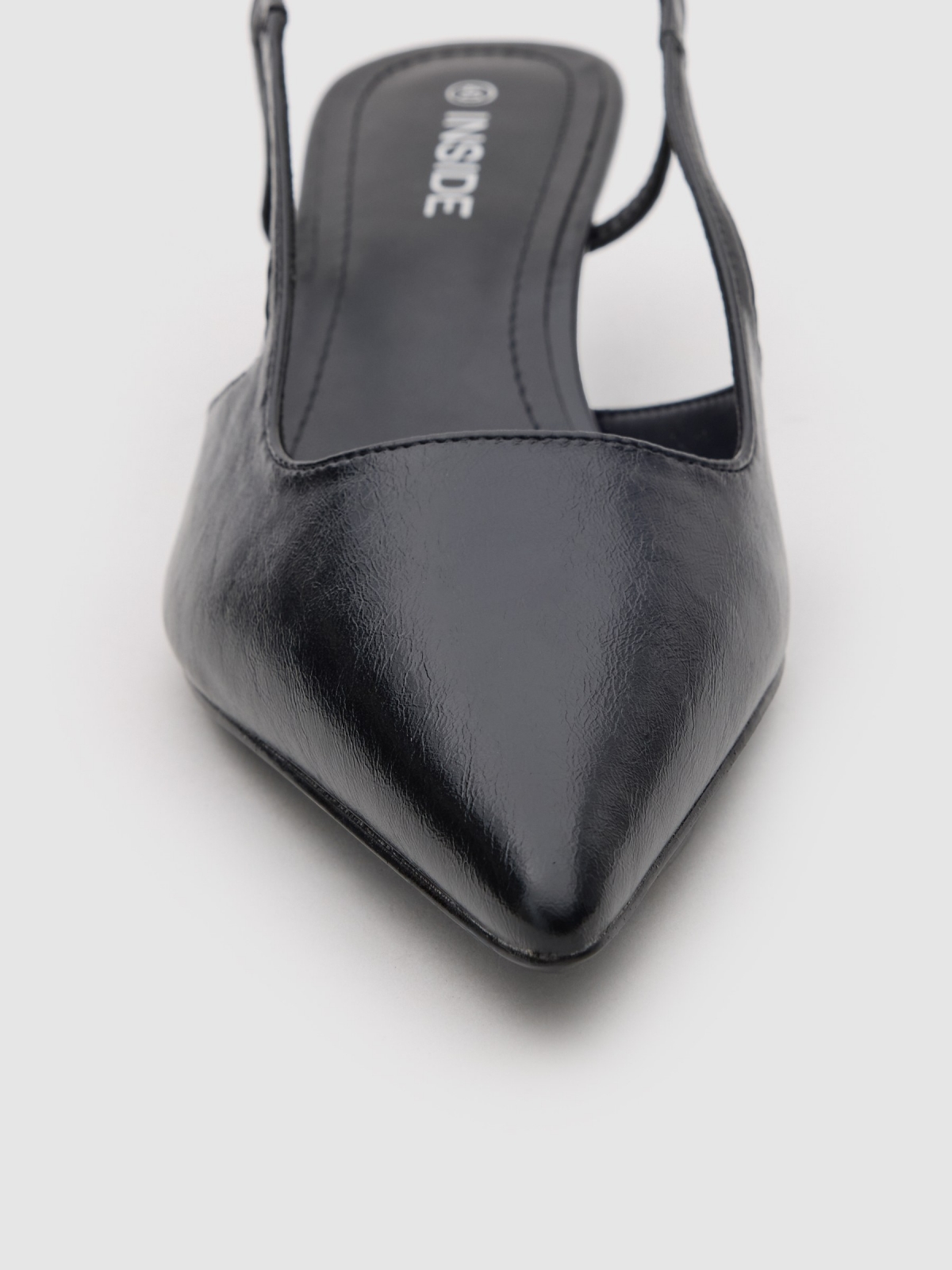 Kitten heel strap sandal black detail view