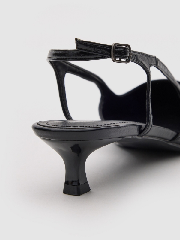 Kitten heel strap sandal black detail view
