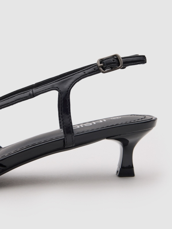 Kitten heel strap sandal black detail view