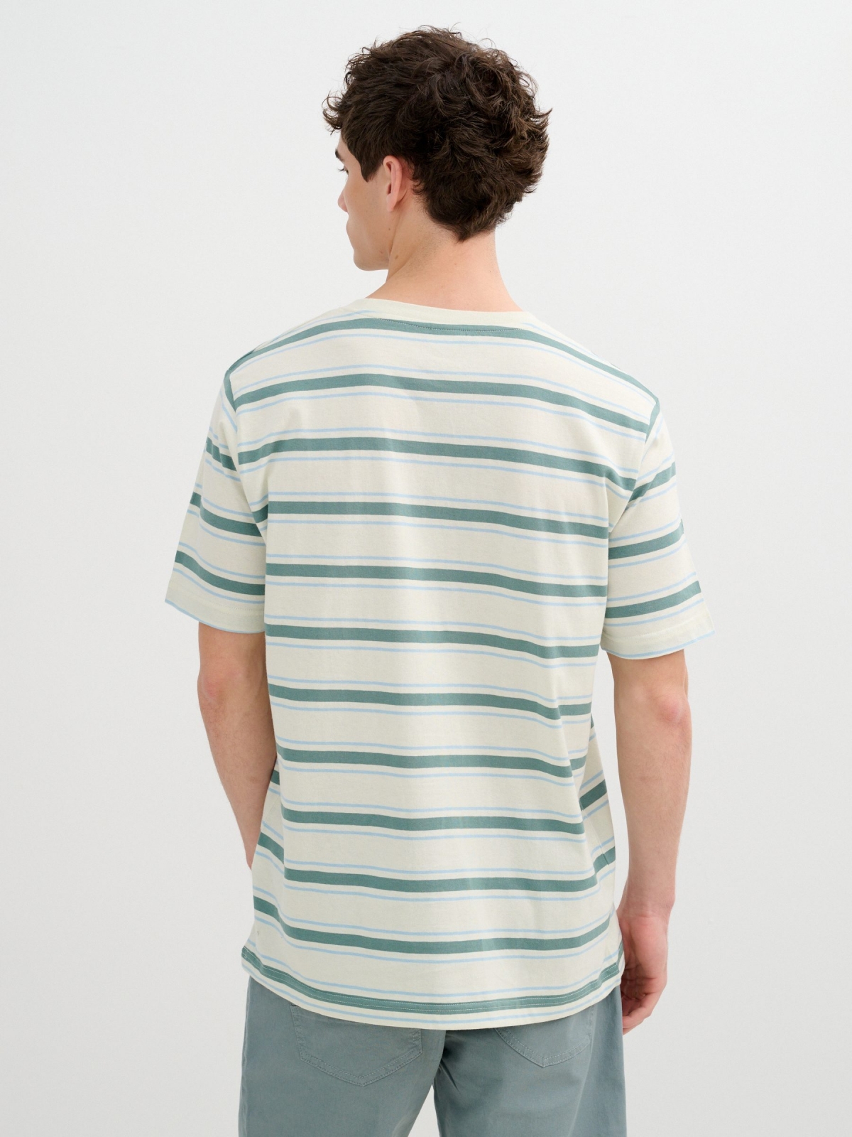 Short sleeve striped t-shirt off white middle back view