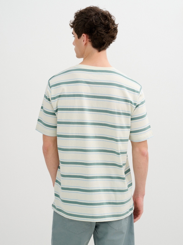 Short sleeve striped t-shirt off white middle back view