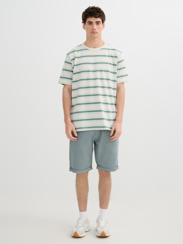 Camiseta listrada manga curta off white vista geral frontal