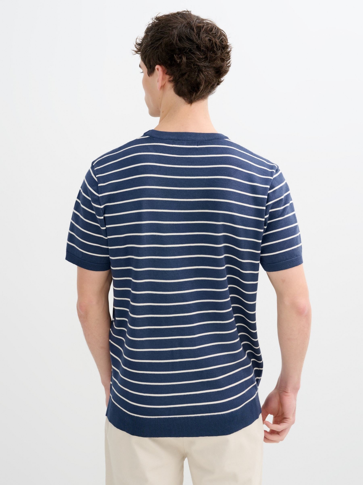 Camiseta rayas tejido punto azul petróleo vista media trasera