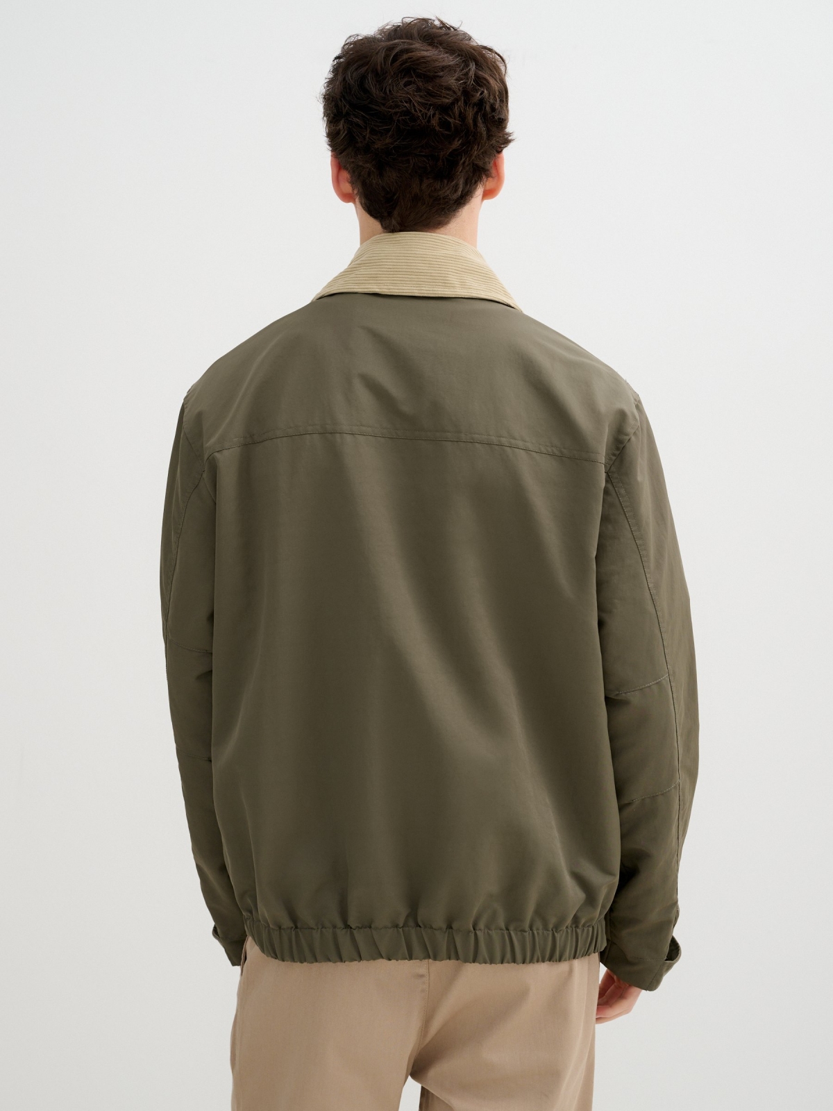 Faux leather effect jacket buttons green middle back view