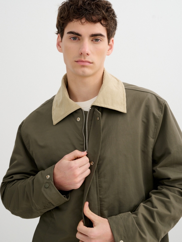 Faux leather effect jacket buttons green detail view