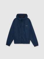 %Pto% Light jacket with hood and zipper petrol blue front view