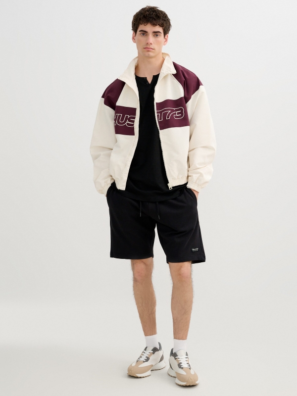 Nylon jacket with zipper off white front view
