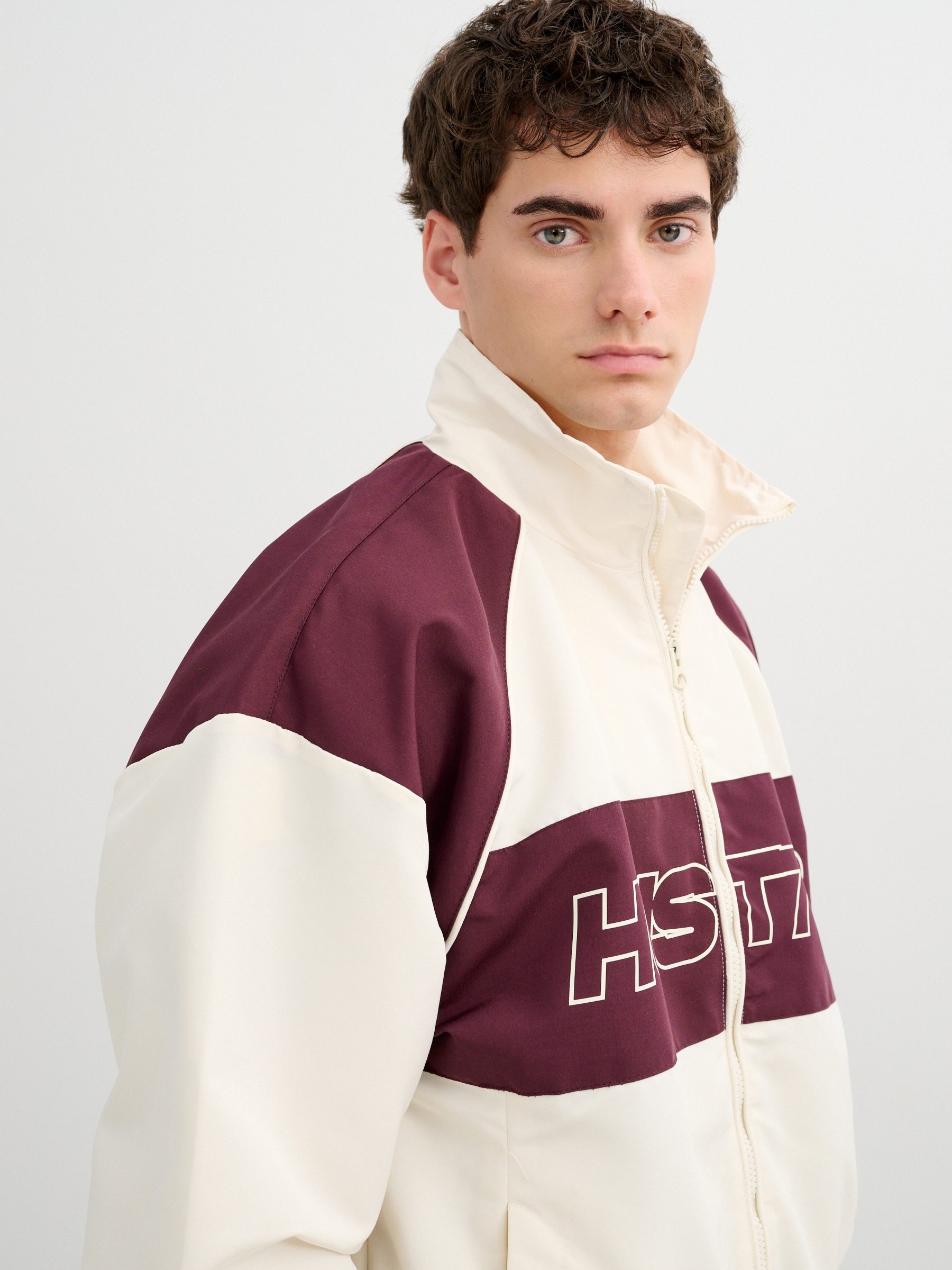 Nylon jacket with zipper off white middle front view