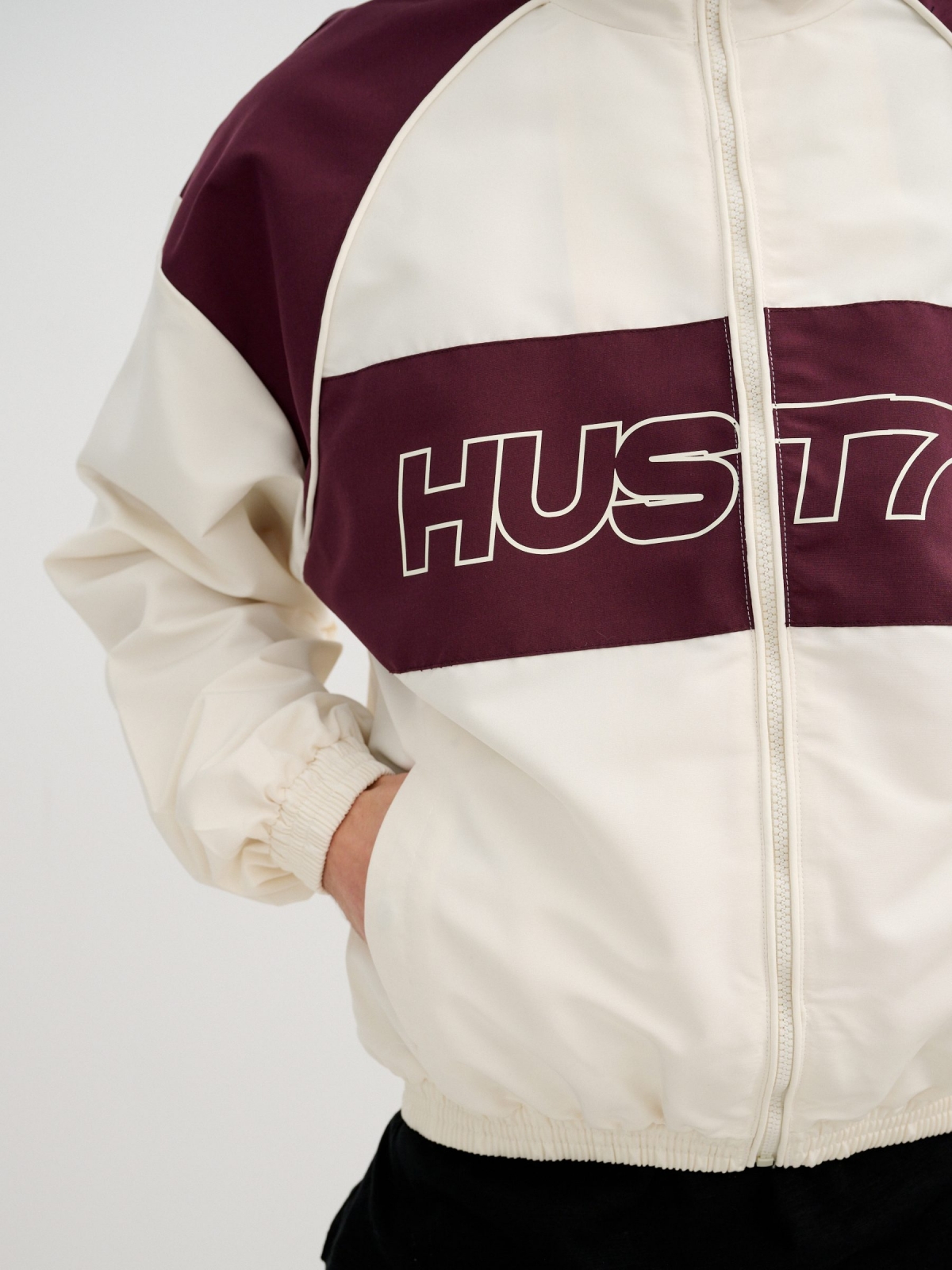 Nylon jacket with zipper off white detail view