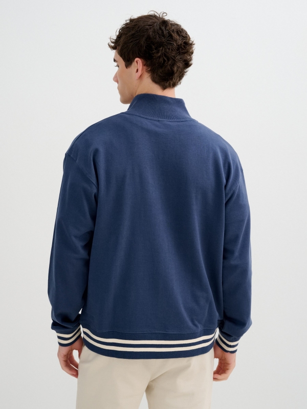 Oversized zip-up fleece sweatshirt petrol blue middle back view
