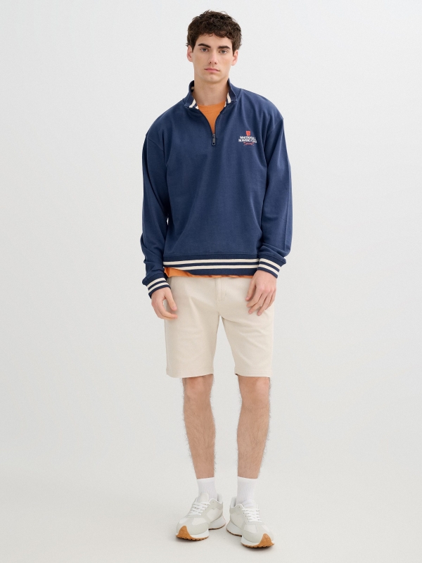 Oversized zip-up fleece sweatshirt petrol blue front view