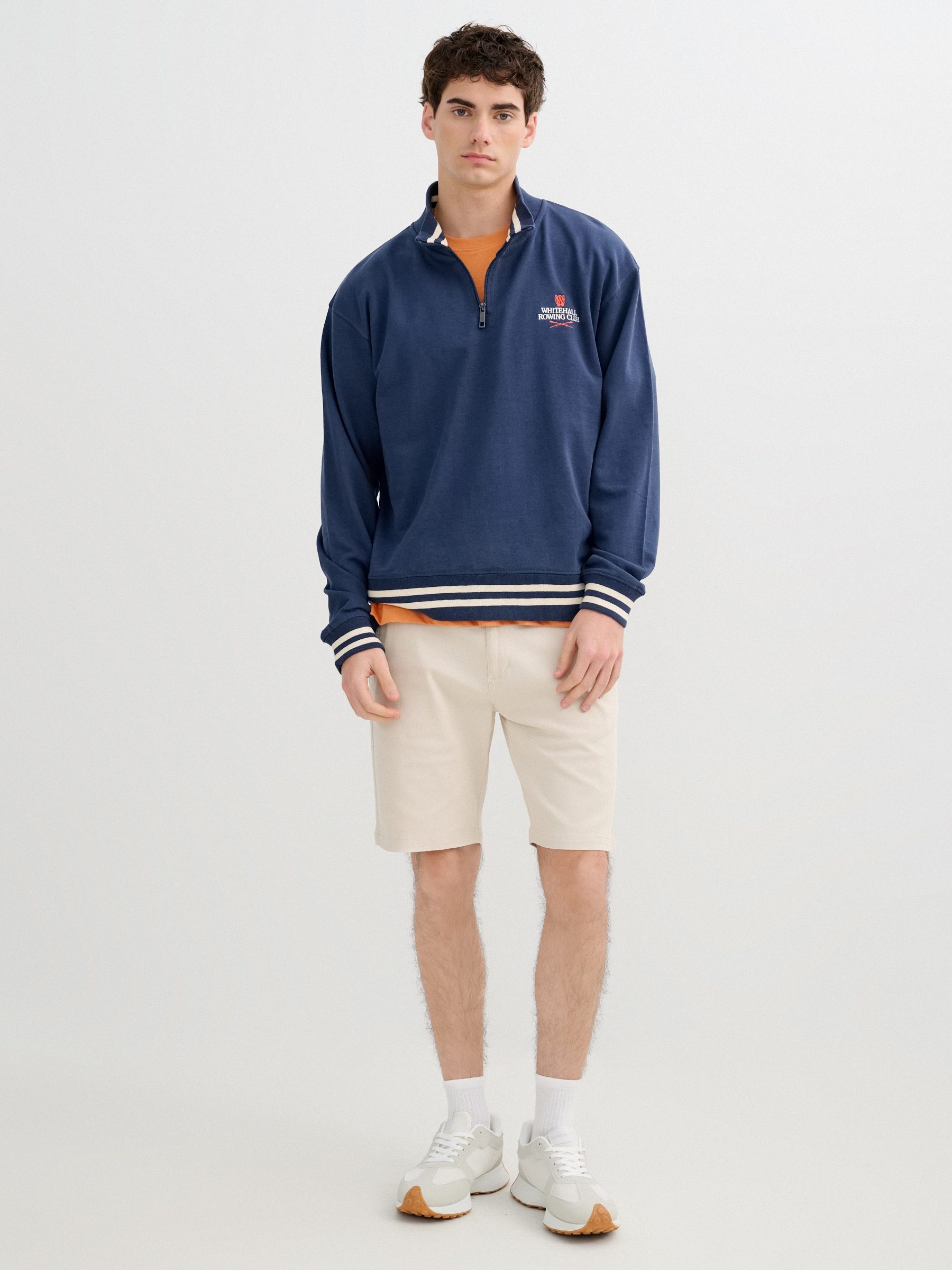 Oversized zip-up fleece sweatshirt petrol blue middle front view