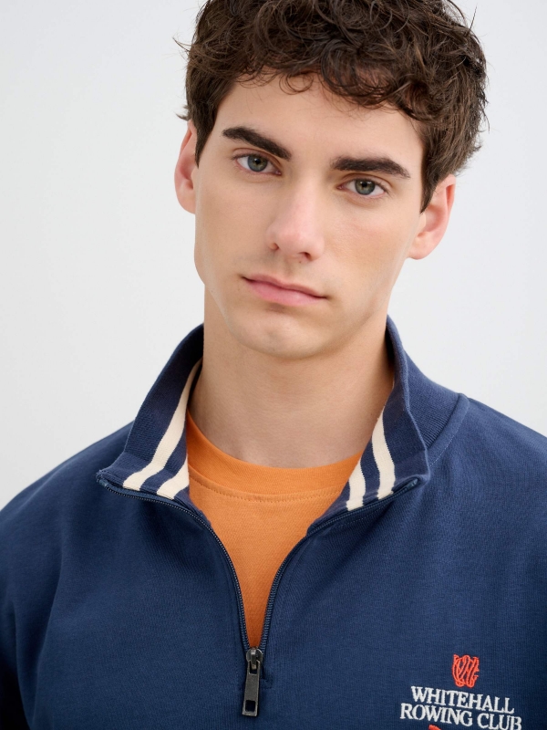 Sudadera felpa cremallera oversize azul petróleo vista detalle