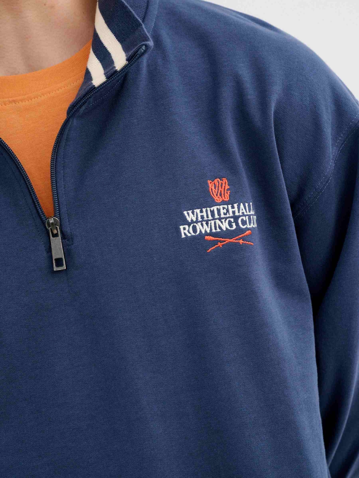 Sudadera felpa cremallera oversize azul petróleo vista detalle