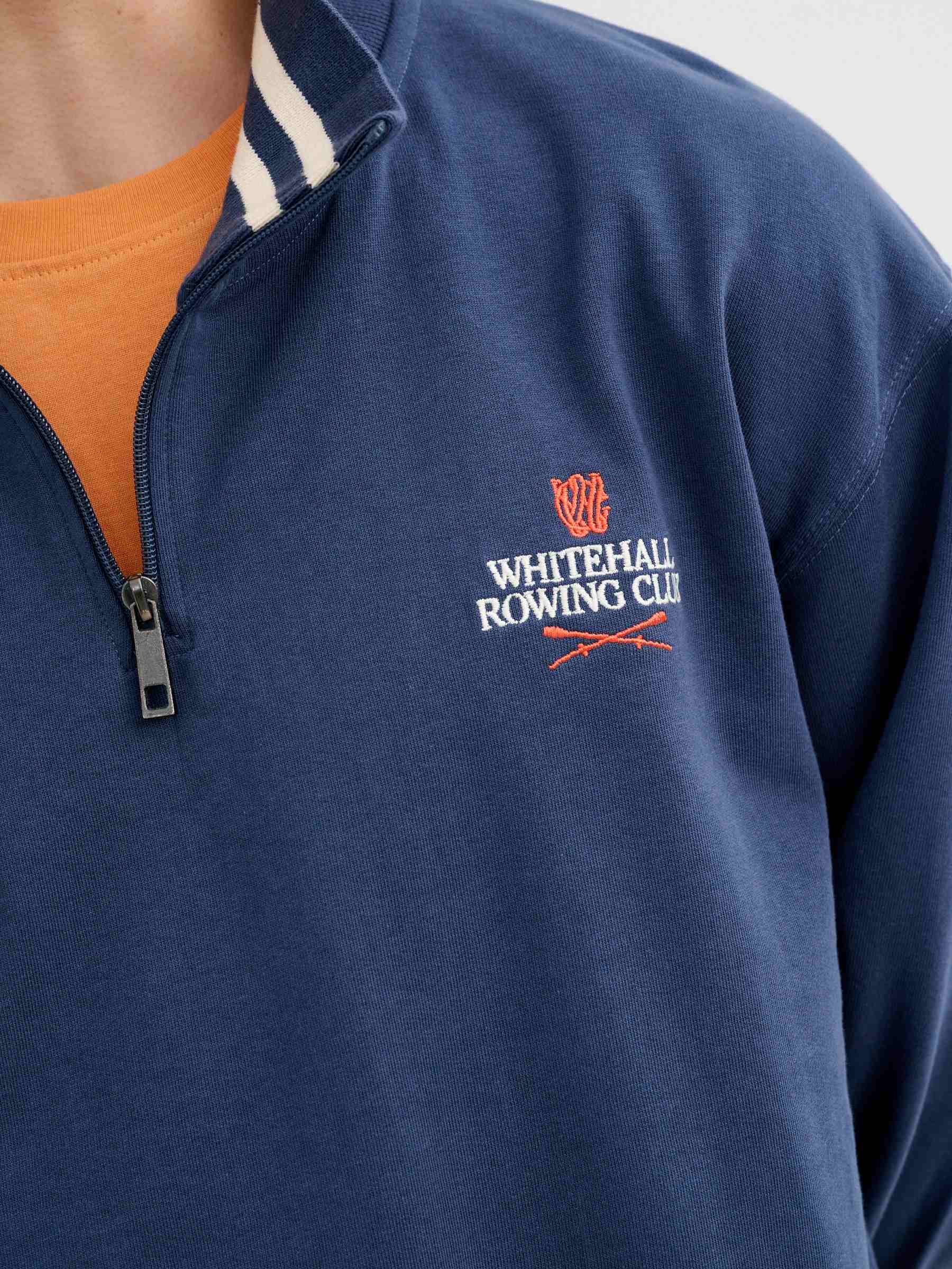 Oversized zip-up fleece sweatshirt petrol blue middle front view