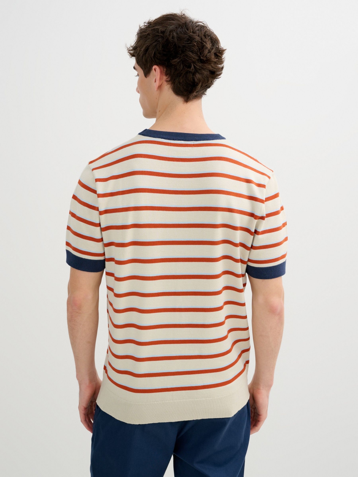 Camiseta listrada de malha crua vista meia traseira