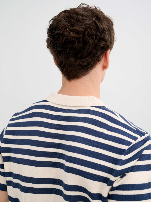 Sailor stripe polo in knit petrol blue detail view