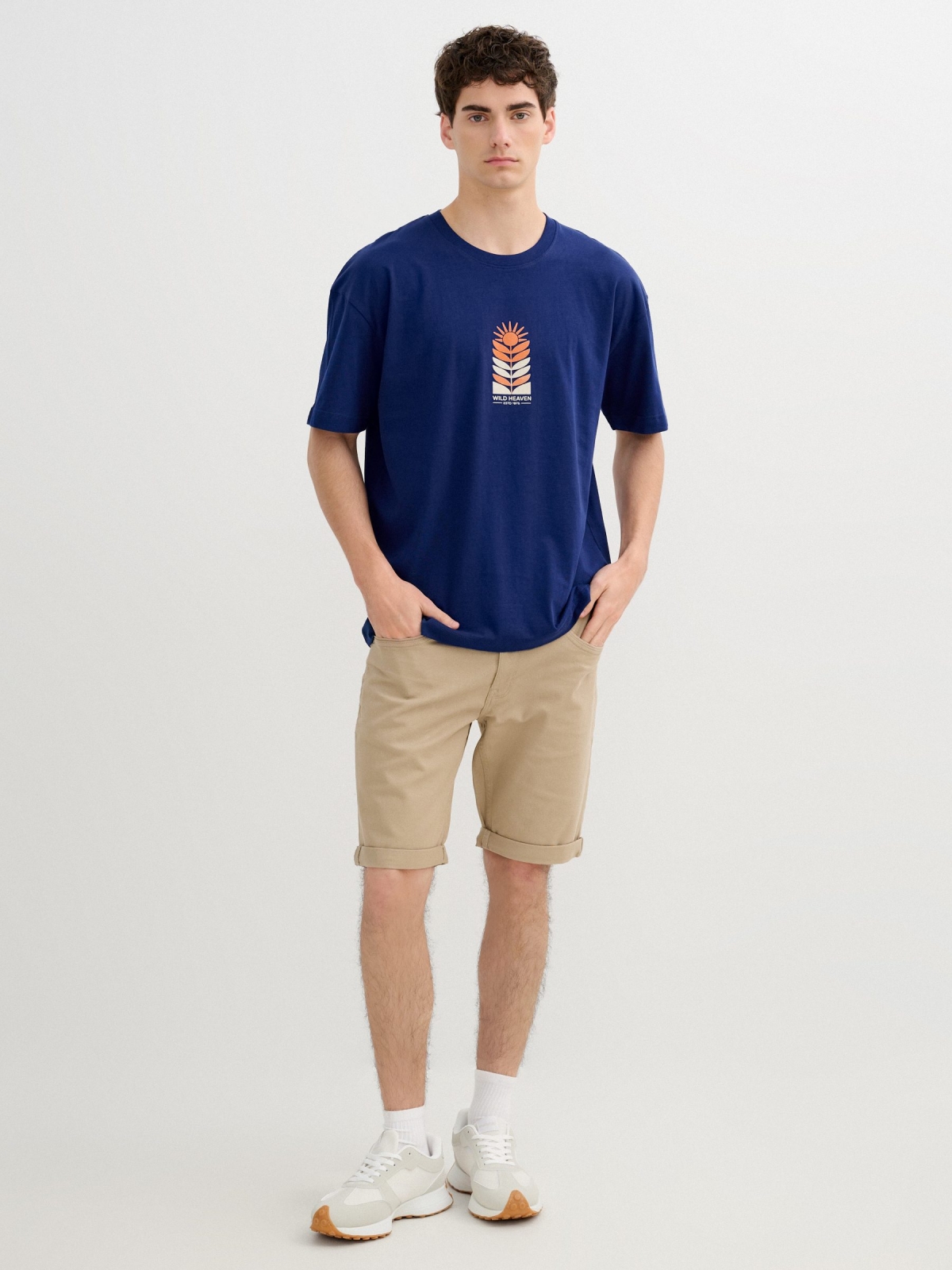 Camiseta Texto Single Jersey azul vista general frontal