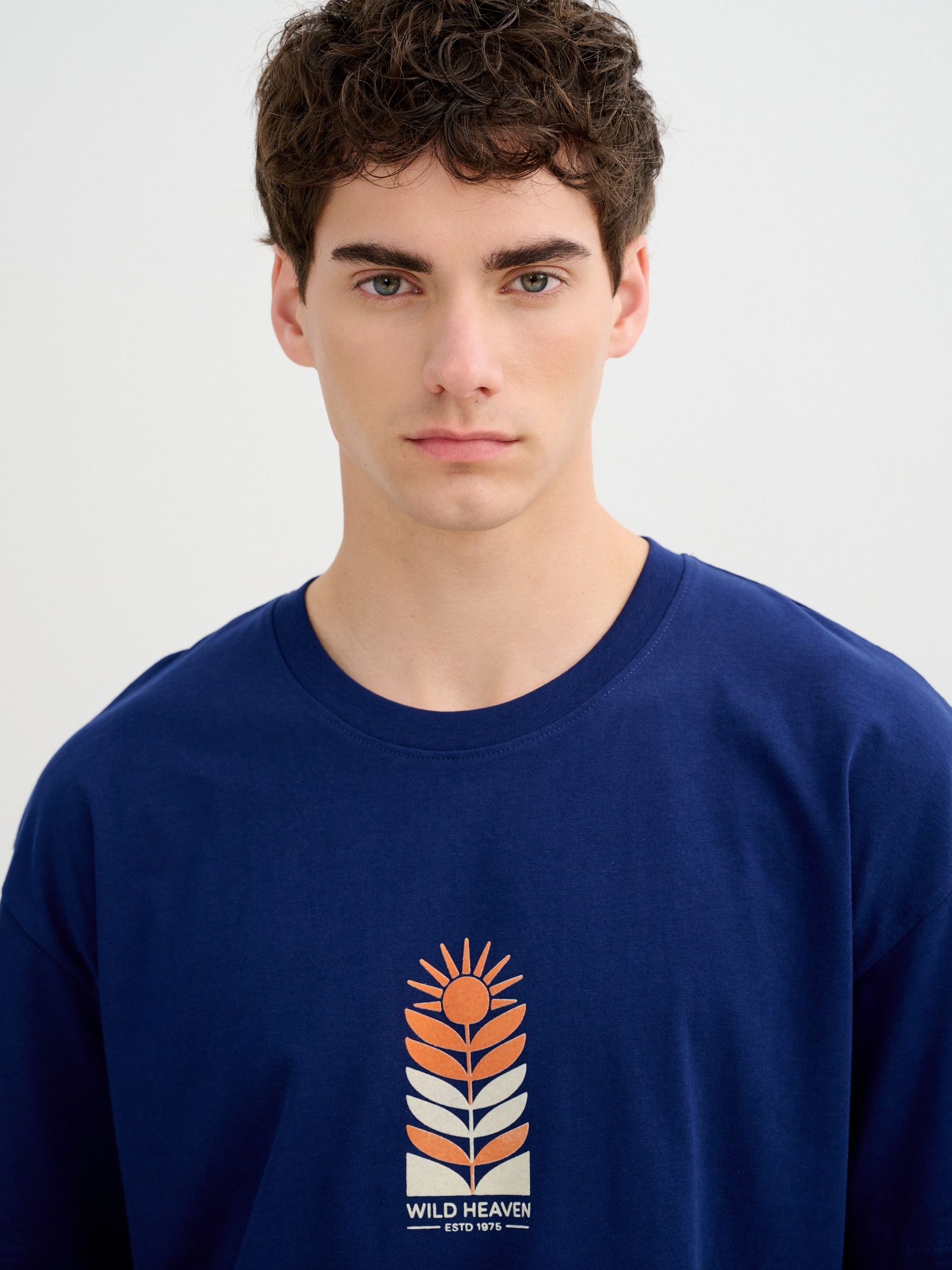 Camiseta Texto Single Jersey azul vista media frontal