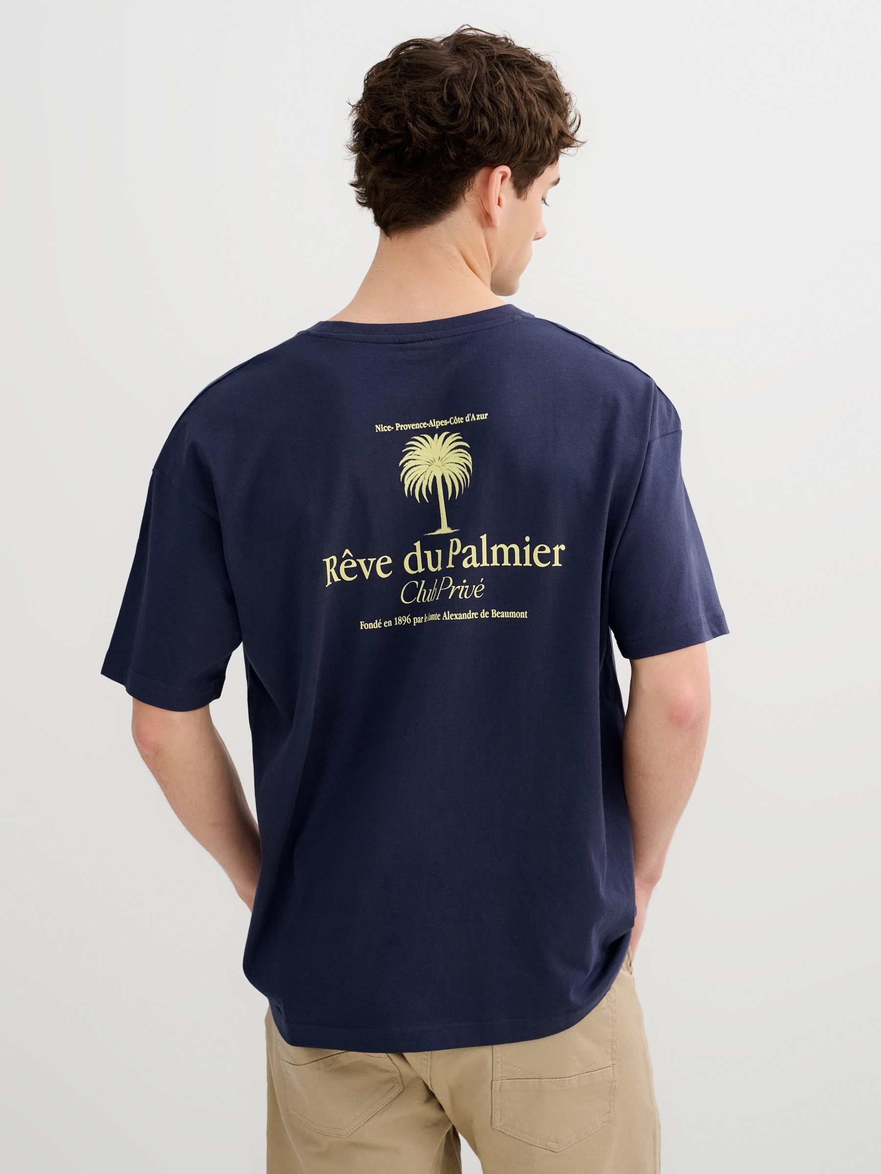 Camiseta mini estampa manga curta azul marinho vista meia frontal