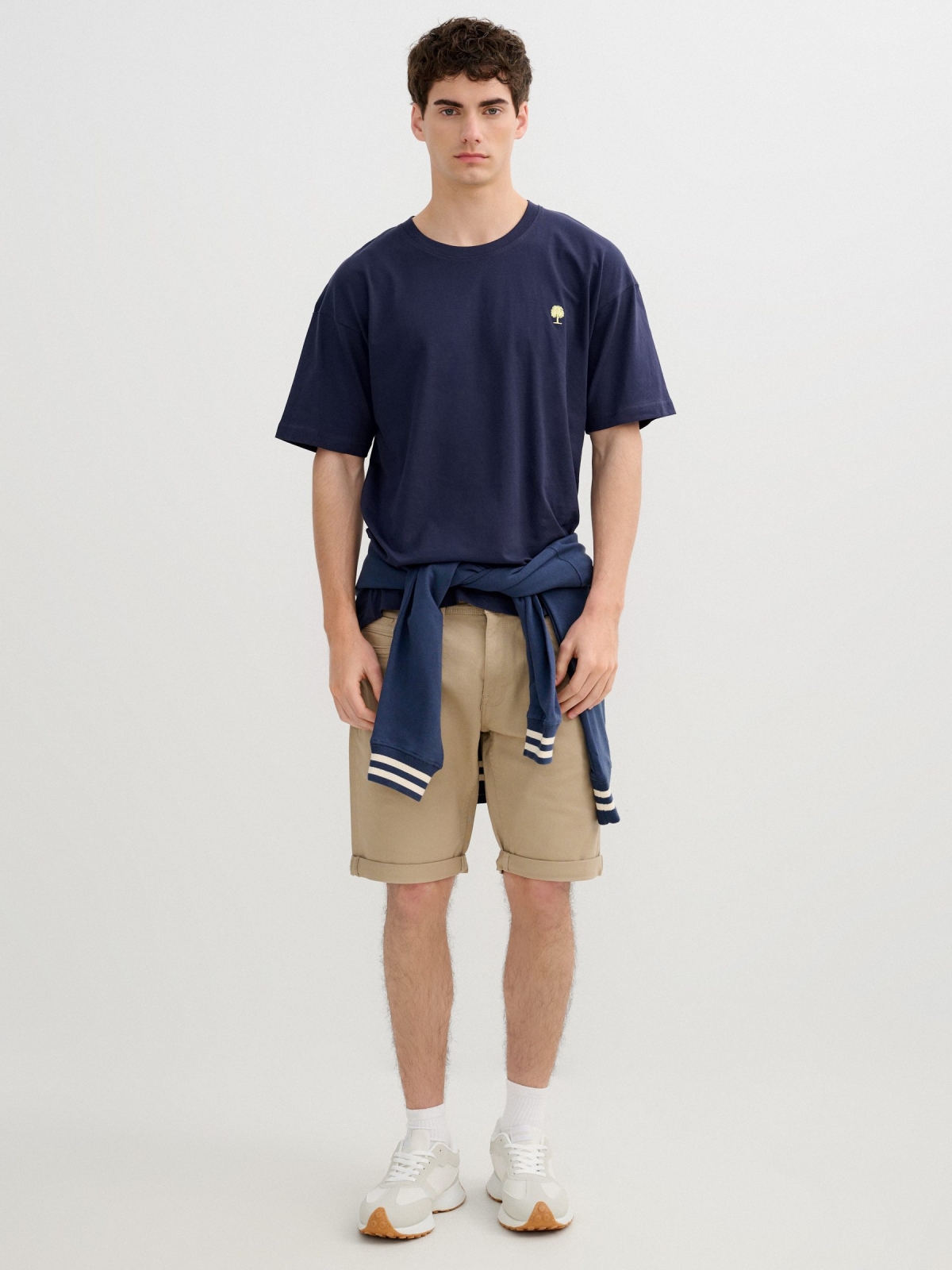 Mini print short sleeve t-shirt navy front view