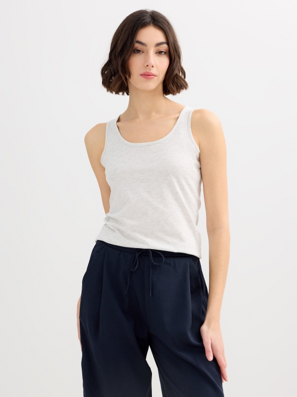 Basic cotton tank top white middle front view