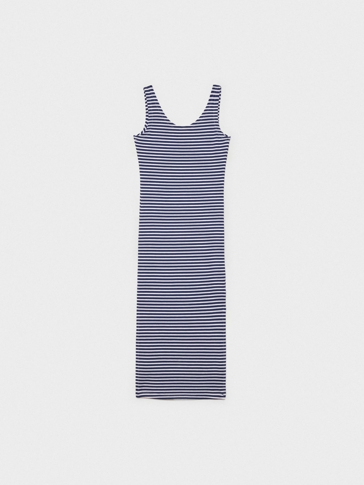 %Pto% Striped midi knit dress navy front view