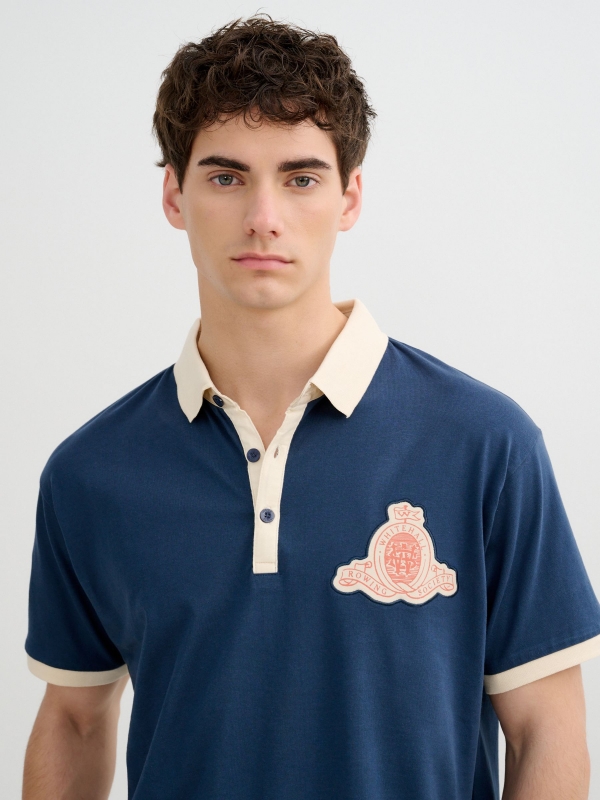 Classic Jersey Polo petrol blue detail view