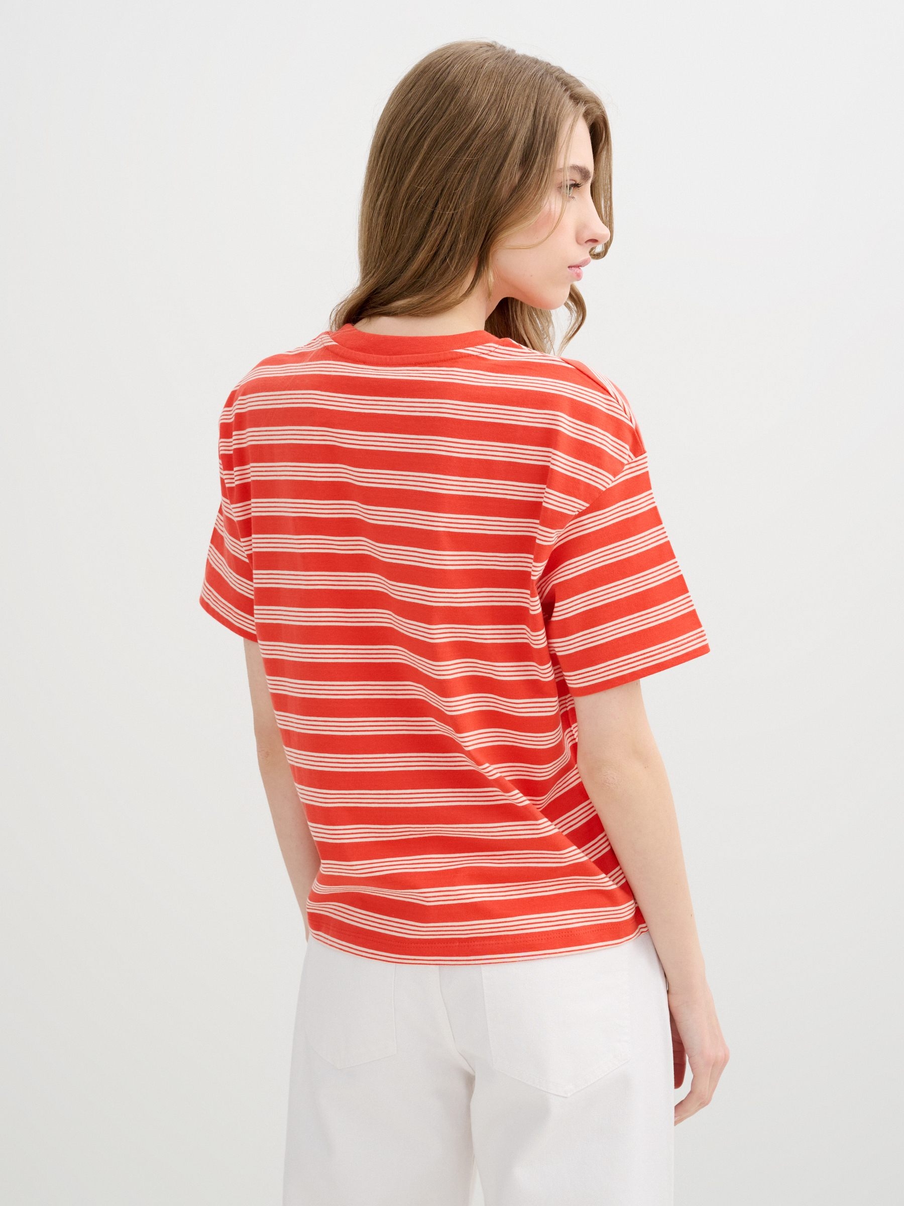 Camiseta rayas algodón Oversize coral vista media frontal