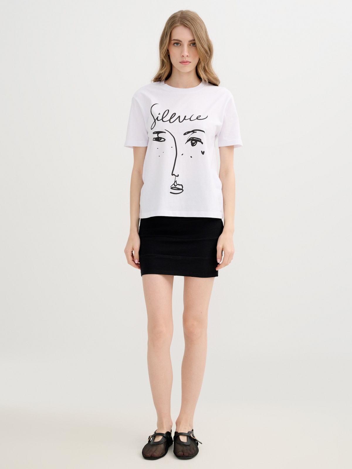 Camiseta rostro algodón casual blanco vista general frontal