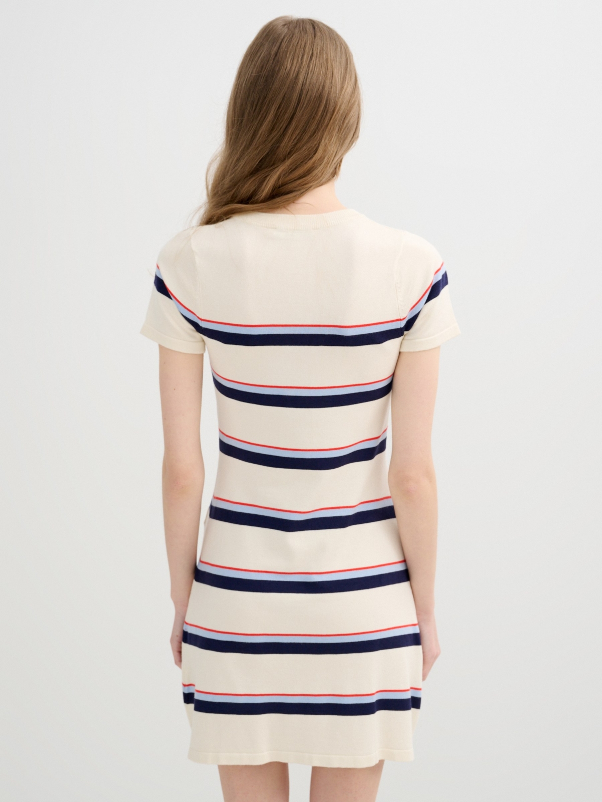 Mini striped knit dress off white middle back view