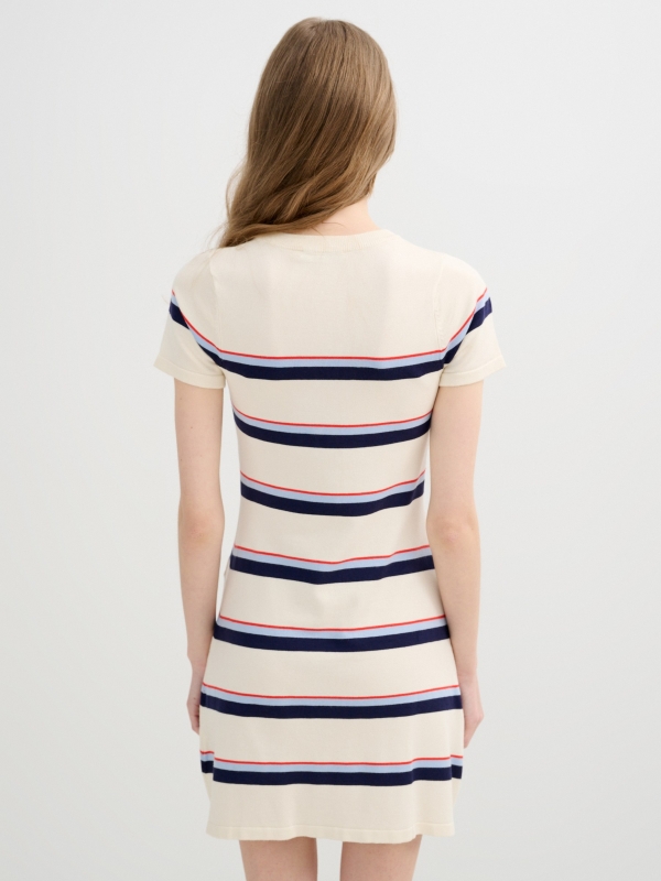 Mini striped knit dress off white middle back view