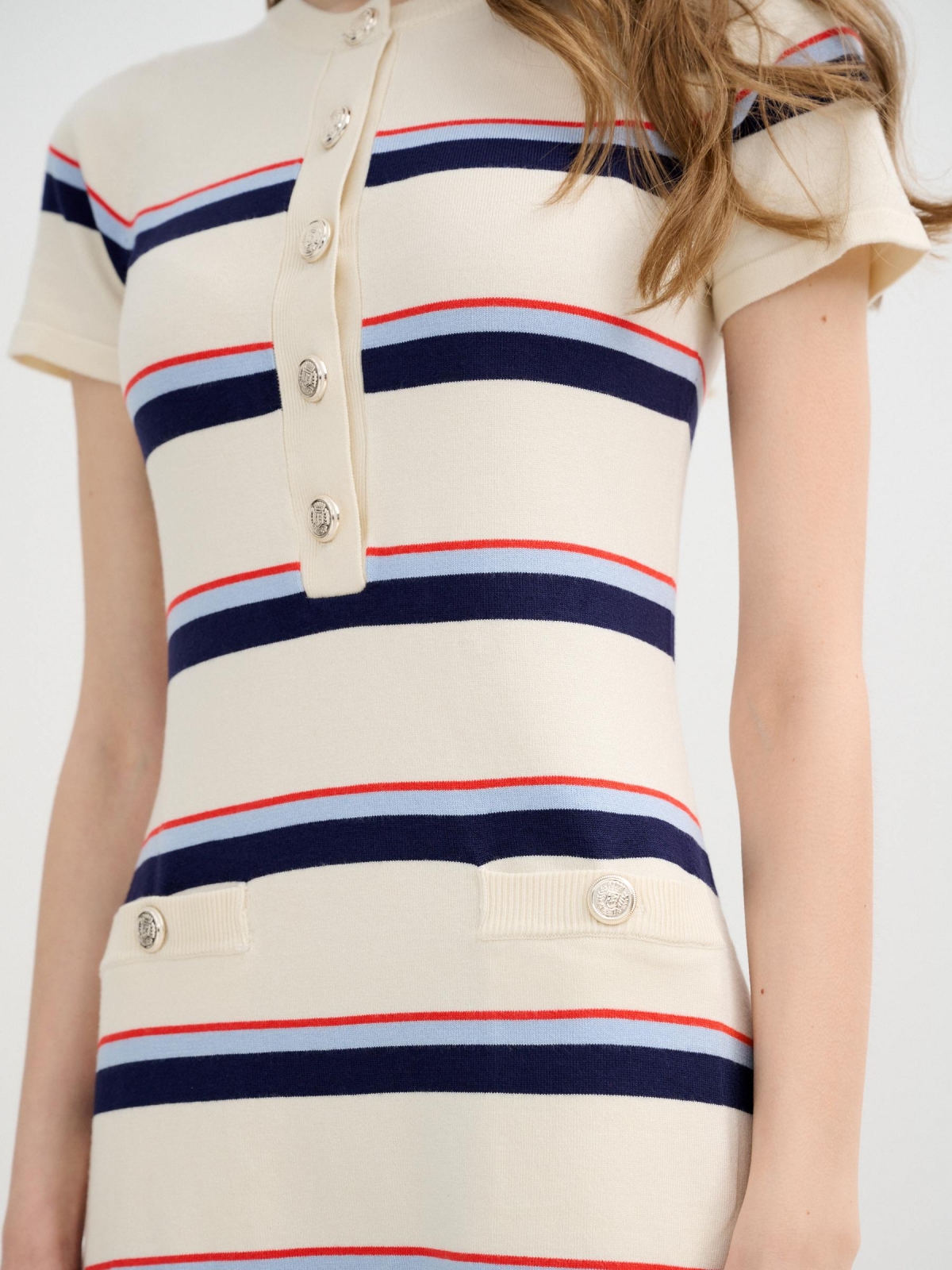 Mini striped knit dress off white detail view