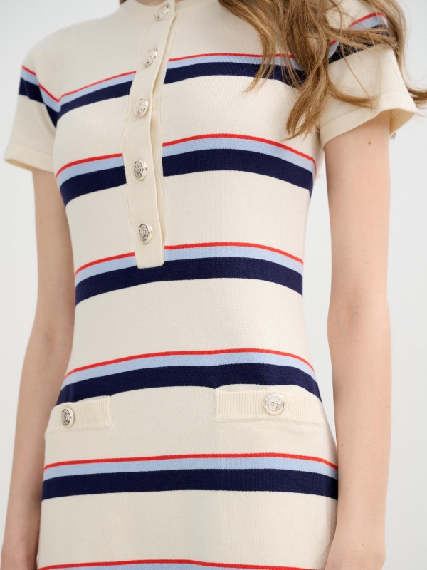 Mini striped knit dress off white detail view
