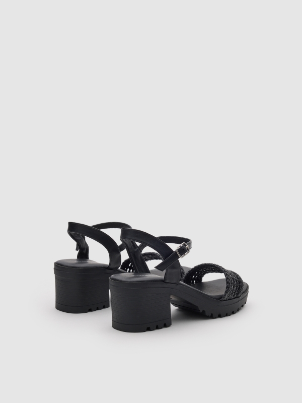Platform sandal with straps black 45º back view