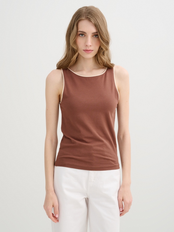 Halter top cotton contrast chocolate middle front view