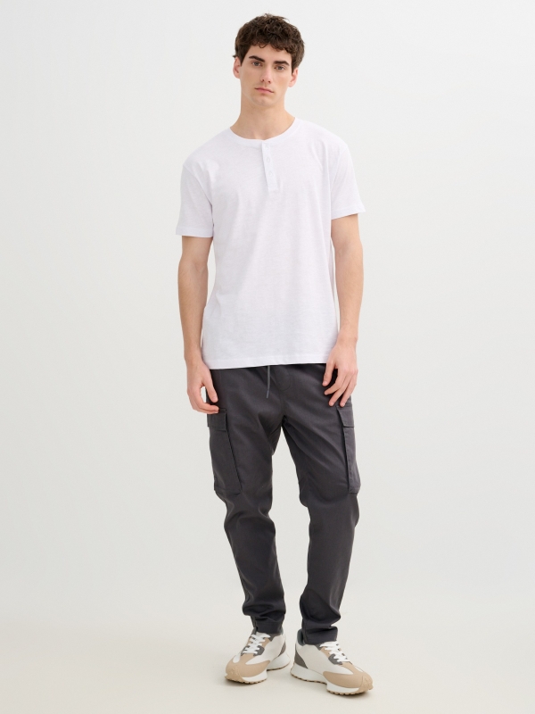 Flame t-shirt with henley collar white front view