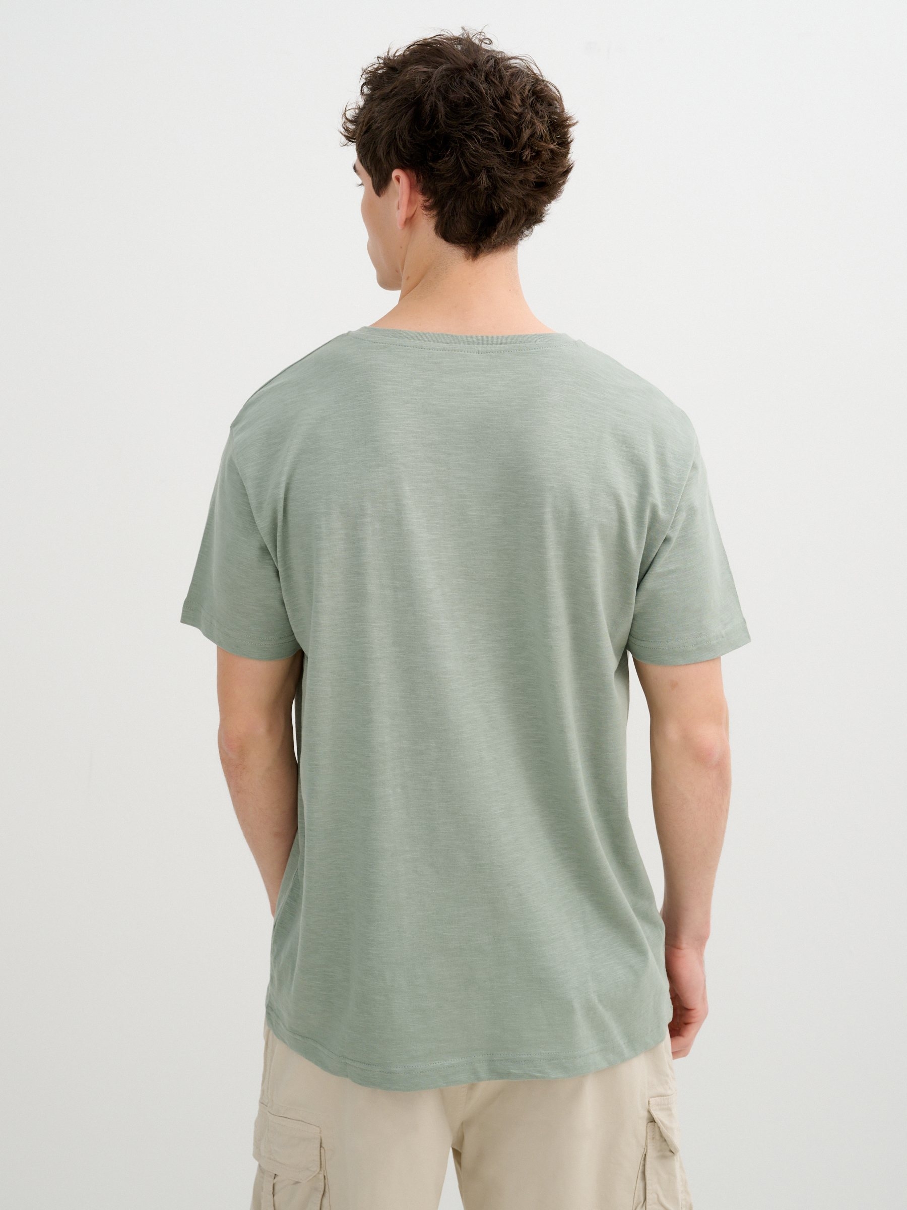 Flame t-shirt with henley collar green middle front view