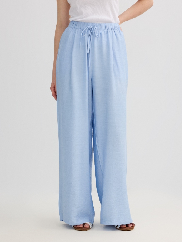 Fluid high-waisted palazzo pants light blue middle front view