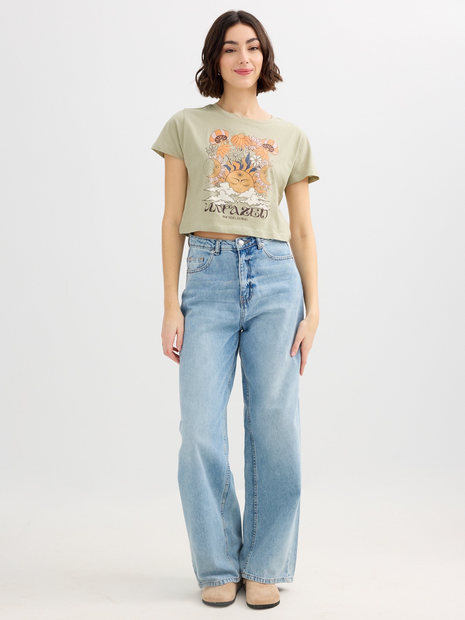 Cosmic Sun T-shirt greyish green middle front view