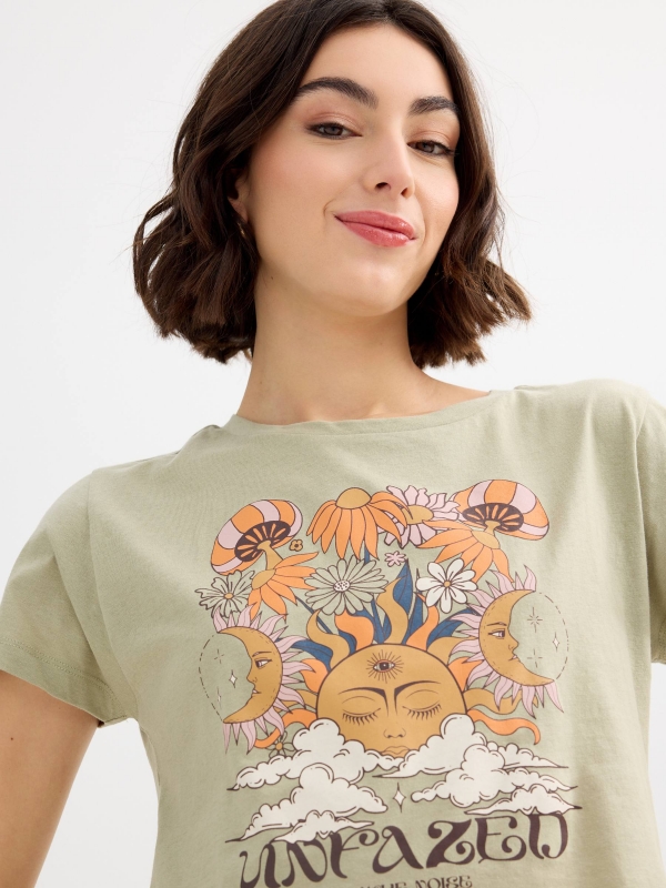 Cosmic Sun T-shirt greyish green detail view