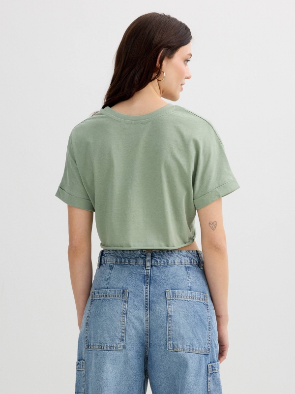 Green cropped t-shirt greyish green middle back view