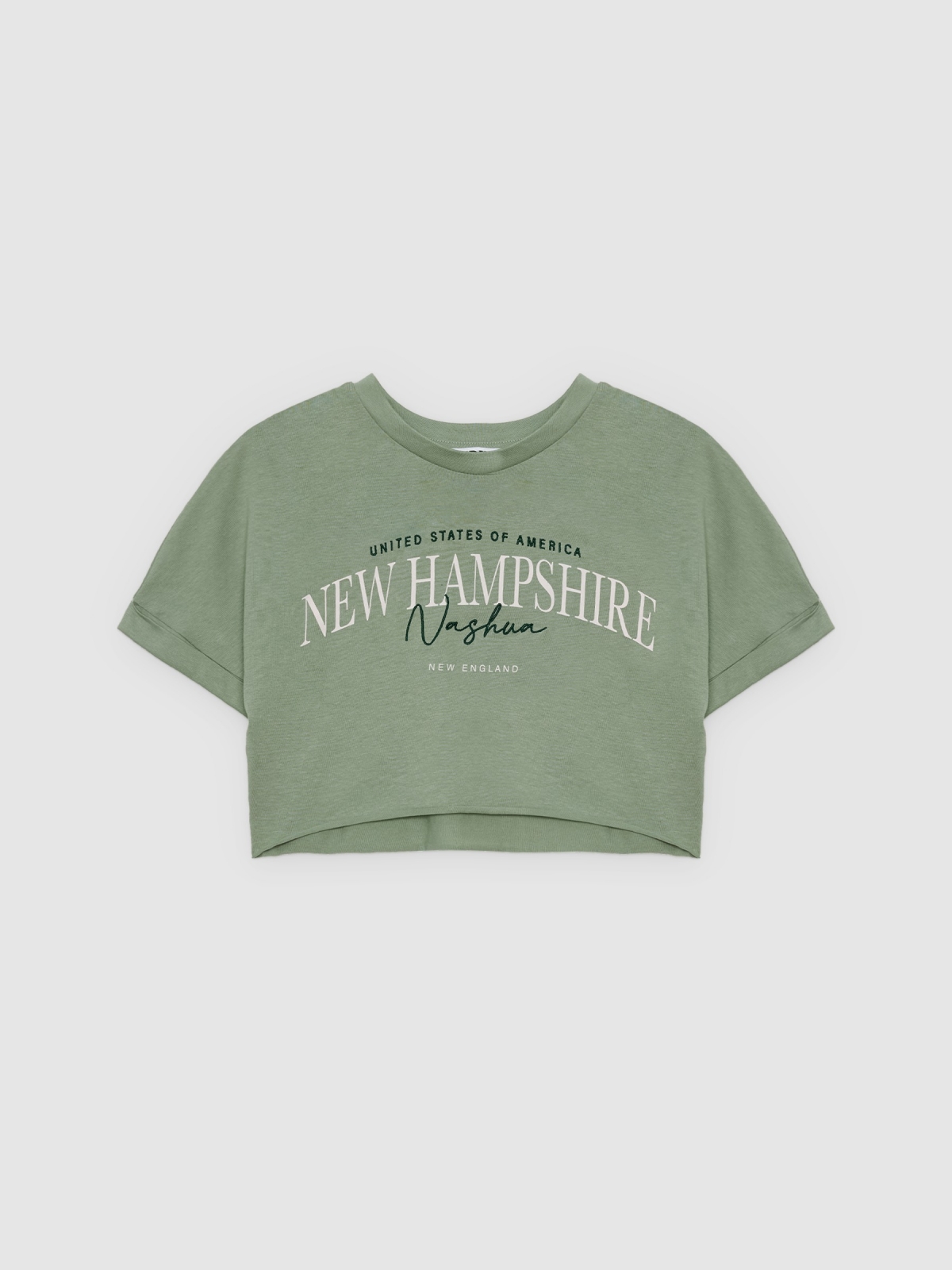 %Pto% Green cropped t-shirt greyish green front view