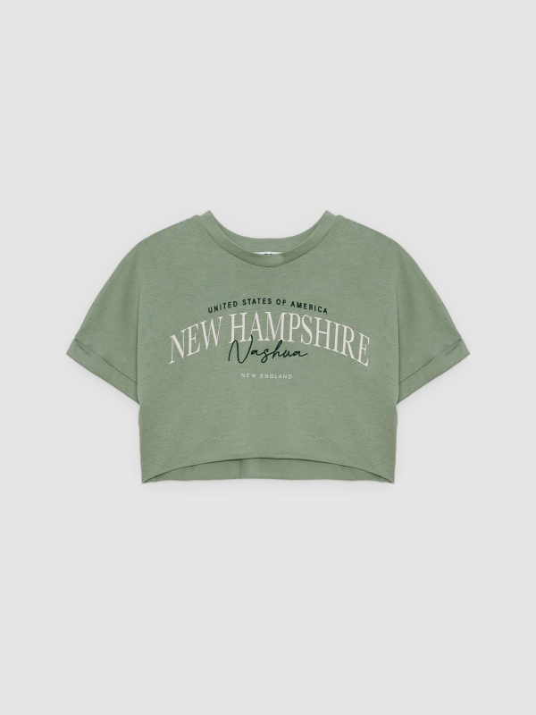  Green cropped t-shirt greyish green front view