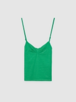 %Pto% Ruched sweetheart neckline tank top green front view